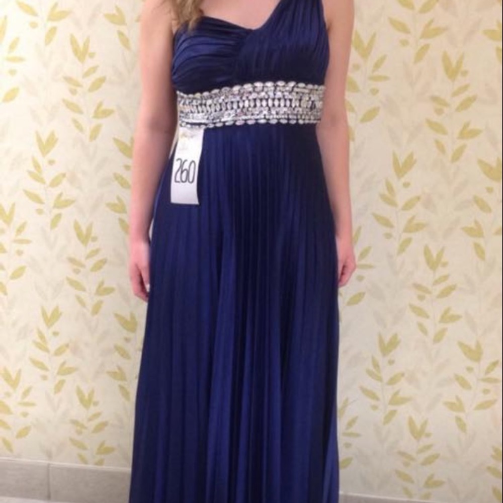 Long floor length dress navy jeweled sequin